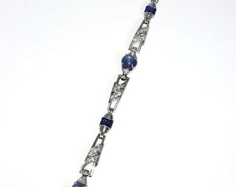 Art Deco Star Sapphire, Diamond and Platinum Bracelet