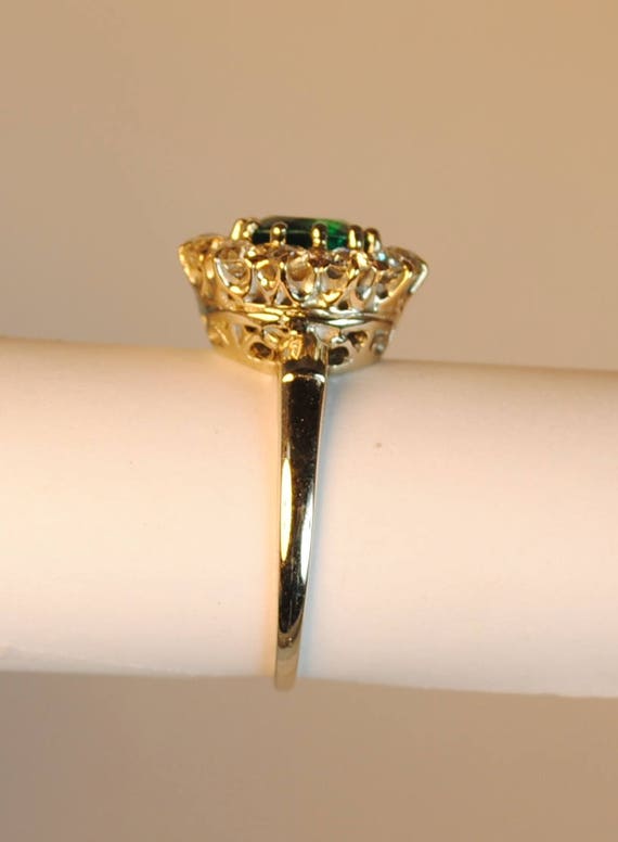 Vintage 14kt White and Yellow Gold Emerald & Diam… - image 4