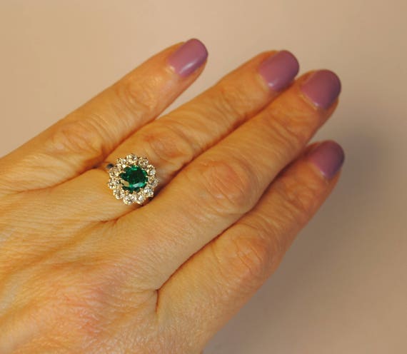 Vintage 14kt White and Yellow Gold Emerald & Diam… - image 6