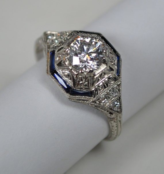 Items similar to Geometric Art Deco Ring with a .84 carat Diamond on Etsy