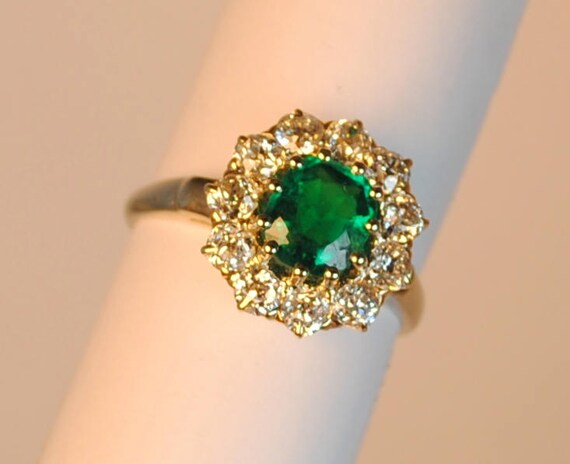 Vintage 14kt White and Yellow Gold Emerald & Diam… - image 2