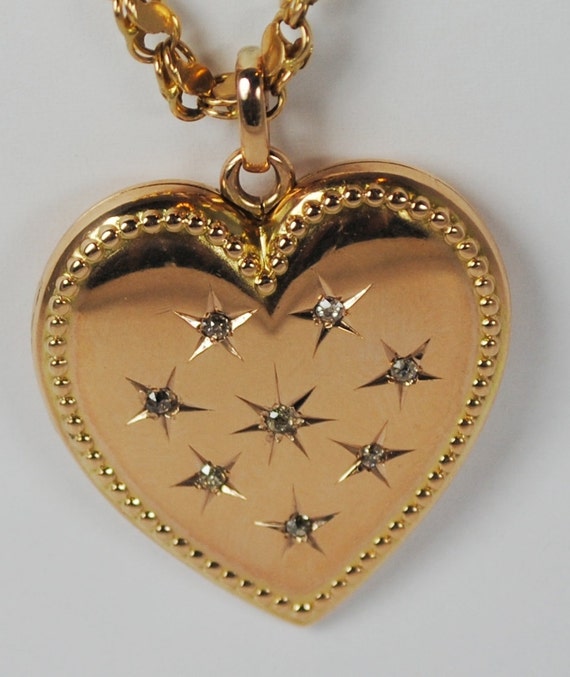 Victorian 14kt & Mine Cut Diamond Heart Locket