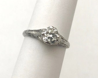 Art Deco .70 Carat Diamond Engagement Platinum Ring