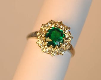 Vintage 14kt White and Yellow Gold Emerald & Diamond Ring