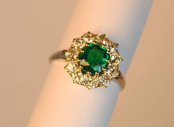 Vintage 14kt White and Yellow Gold Emerald & Diam… - image 1