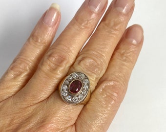 Handmade 18kt Victorian Ruby and Diamond Ring Unisex