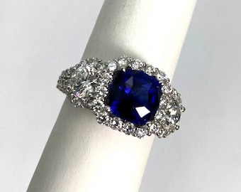 Fabulous Modern 2.71 ct. Sapphire, Diamond 2.50ctw.  and Platinum Ring