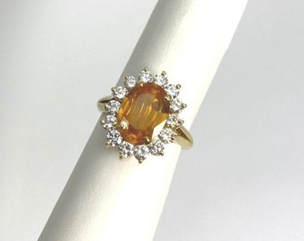 Estate Yellow Sapphire and Diamond Halo Ring in 18kt Gold