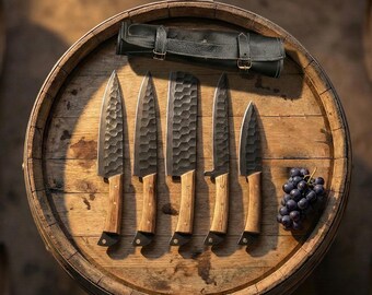 Hand Forged Damascus Chef Set | Damascus Knife Set {Kitchen Knives-5Pcs} Chef Knife | ANNIVERSARY Gift | CHRISTMAS Gift | THANKSGIVING Gift.