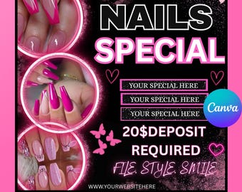 Nail Salon Flyer Template: Nail Tech Promotion (Canva Editable, 1080x1080 px)