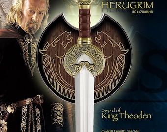 Custom King Theoden’s Handmade Herugrim Sword Replica, Sword of Eowyn | Medieval Display Sword with Scabbard & Plaque, Cosplay, Gift For Him