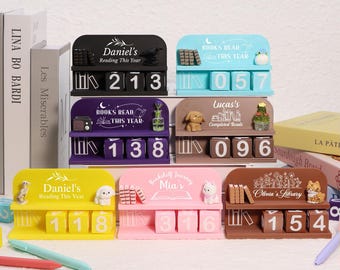 Contatore personalizzato dei libri letti quest'anno, contatore di libri personalizzato, porta libri decorativo stampato in 3D, cartello per libreria, regalo premuroso per lettori