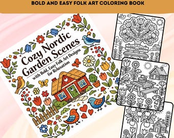 Folk Art Coloring Book | 25 Nordic Designs | Customizable Scandinavian Patterns | Printable PDF Pages | Digital Download