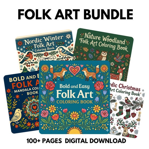 Folk Art Coloring | Stress Relief Art | Floral Coloring | Easy Coloring Book | Adult Coloring | Printable PDF