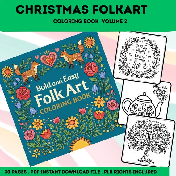 Scandi Folk Art Coloring Book | Floral & Flower Designs | Easy Coloring Pages | Stress Relief Art Activity | Printable PDF Instant Download