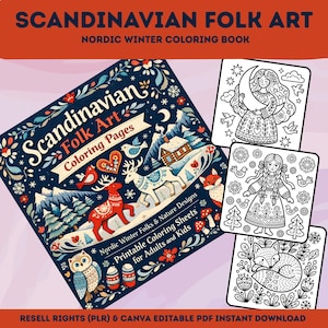 Skandinavisches Malbuch | Volkskunst Ausmalbilder | Floral & Blumen Färbung | Niedliches Malbuch | Druckbare PDF-Download