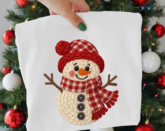 Christmas Crochet Yarn Snowman PNG, Holiday Sublimation Design