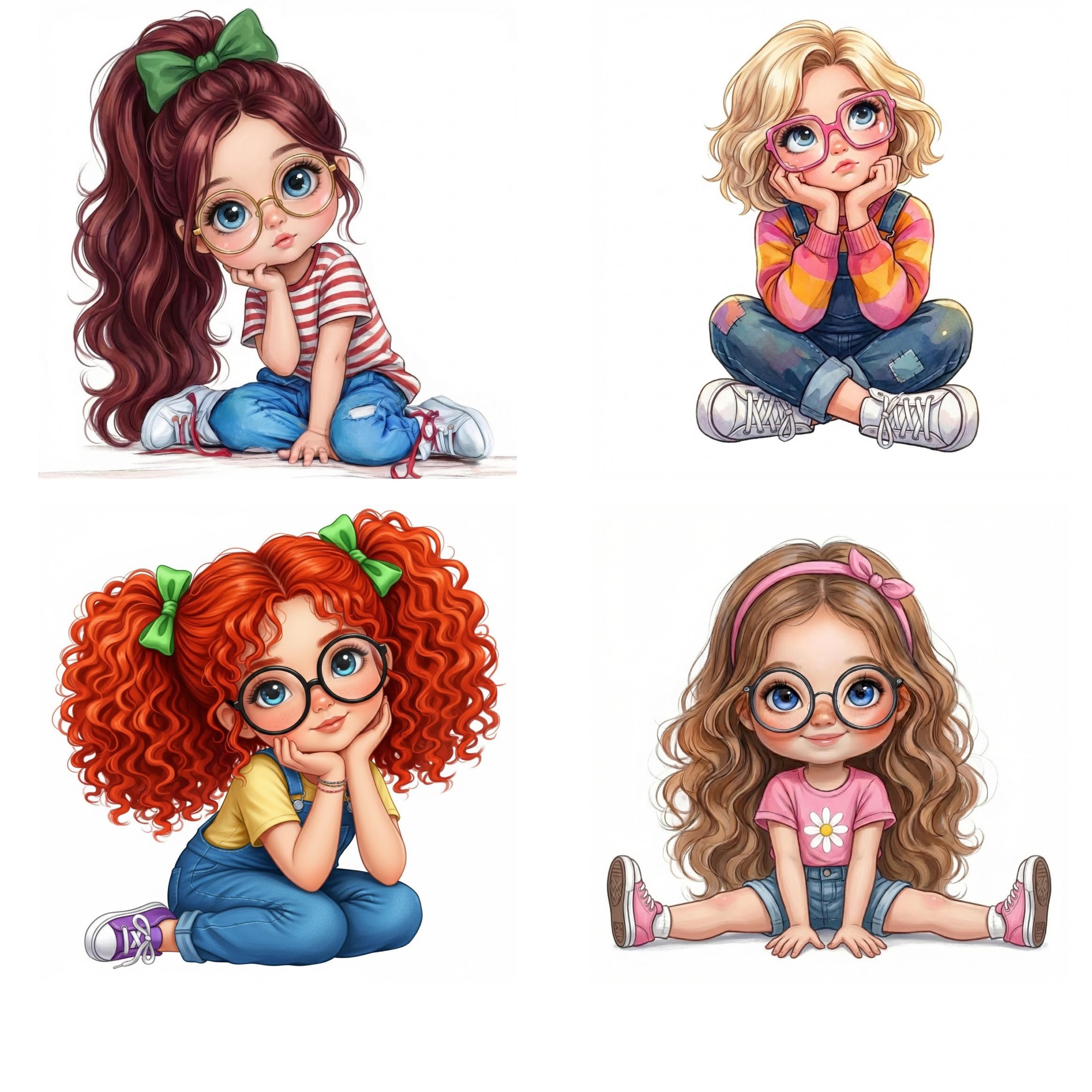 Cute Little Girl Clipart Bundle – 12 Quirky Whimsical Watercolor Images ...