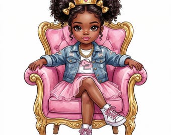 Quirky African American Girl With Crown Clipart, 5 Cute Afro Girl, High Quality jpgs, Digital Download, Printables,
