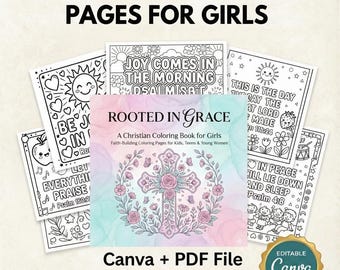Páginas para colorear de versículos bíblicos (PLR) / Plantilla de diario de oración (KDP) / Arte devocional cristiano / Escritura editable en Canva / Comercial