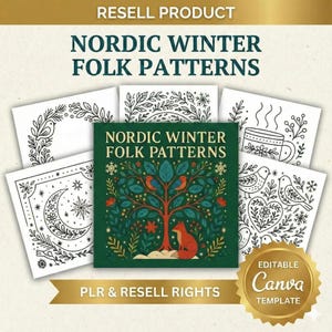 Folk Art Malbuch: 25 Winter skandinavische Designs (Digitaler Download PDF druckbare Seiten)