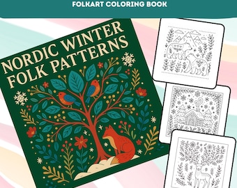 Folk Art Coloring Book | 25 Winter Scandinavian Designs | Nordic Folk Patterns | Printable PDF Pages | Digital Download