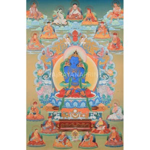 Vajradhara Buddha Thanka Print | Primordial Buddha with Karma Kagyu Master | High-Quality Giclee Canvas Print