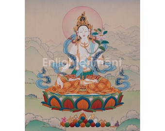 Opera d'arte della Dea Tara Bianca / Guarigione, Compassione e Longevità / Sita Tara / Arazzo da parete / Thangka tradizionale / Decorazione per la casa