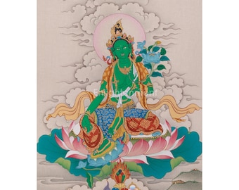 Green Tara Thangka Liberator of Suffering | Symbol of Compassion and Protection | Wall Hanging | Home Decor