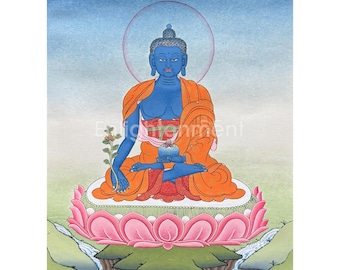 Medycyna Budda Medytacja Thangka Z Brokatem | Sztuka Bhaisajyaguru | Zawieszki ścienne
