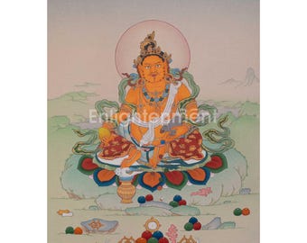 Dzambhala spiritueel kunstwerk | Tibetaanse Thangka van rijkdom en voorspoed | Wanddecoratie | Woondecoratie | Meditatiealtaar