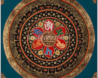 Mandala del mantra curativo Thangka / Visualizzazione spirituale / Opera d'arte sacra buddista