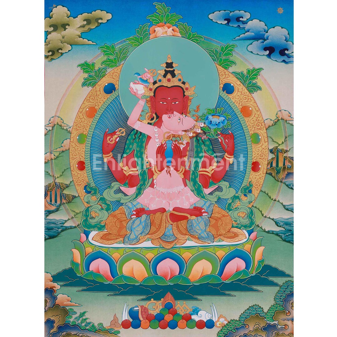 Tangka Red Traditional Red Chenrezig Thangka | Sacred Art of Compassion | Thangka ...