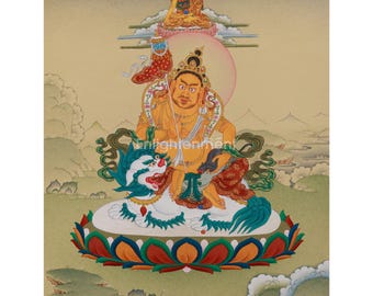 Himalayan Thangka van Namtoshe met Ratnasambhava | Heilige rijkdom en wijsheidskunst | Tibetaanse godheid