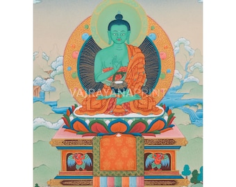 Impresión de Buda Amoghasiddhi / Uno de los Budas Dhyani / Buda de la Intrepidez / Impresión de lienzo / Budismo Tibetano