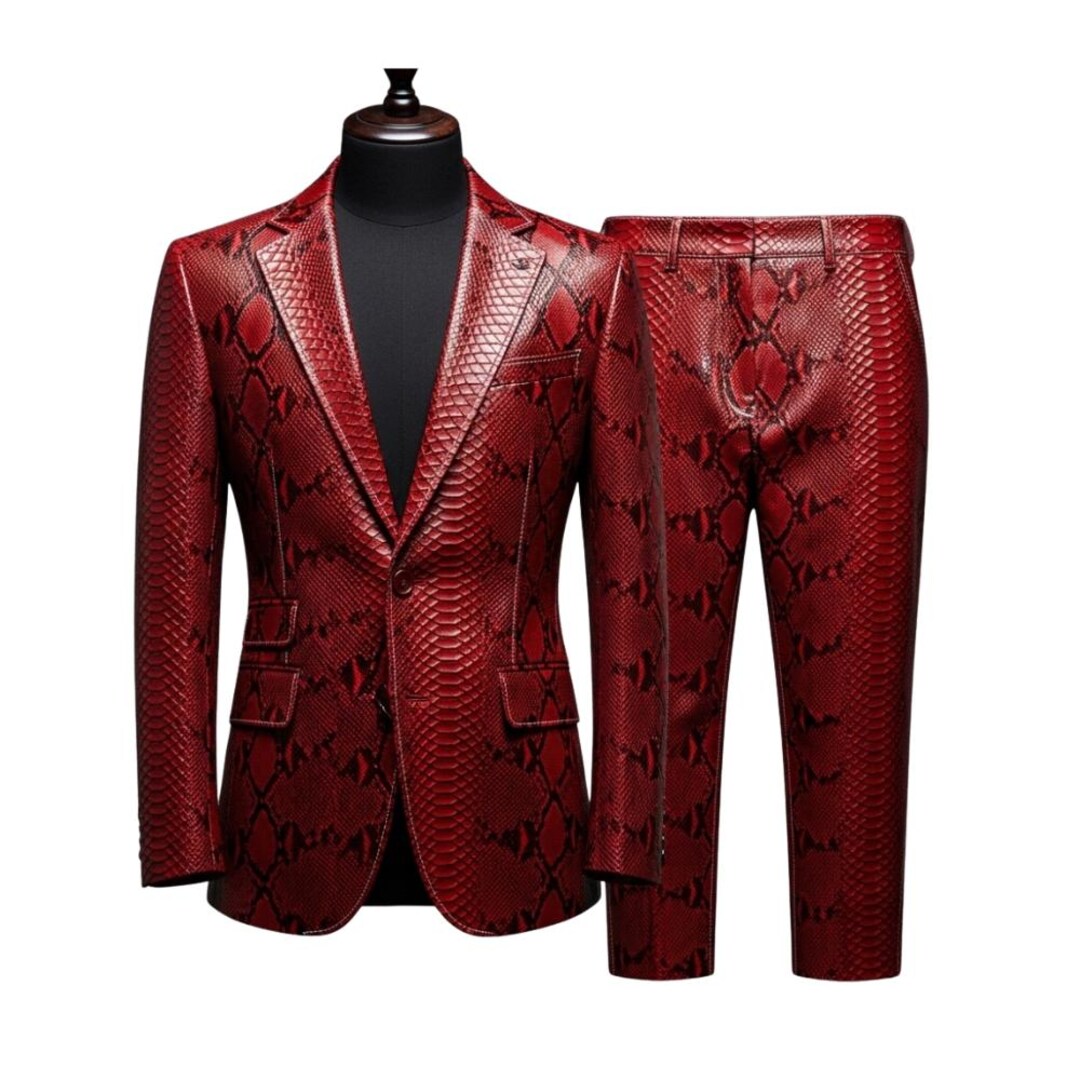 Men's Red Python Embossed Leather Blazer and Trousers Set – Exotic ...