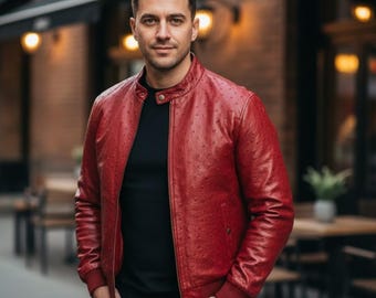 Luxus Herren Straußenlederjacke, Handgefertigte Designermode