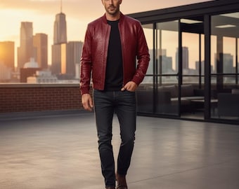 Men's Handmade Ostrich Leather Jacket, Luxury Outerwear