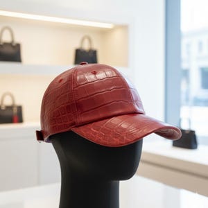 Gorra de béisbol de cocodrilo marrón con cierre ajustable, hecha a mano.