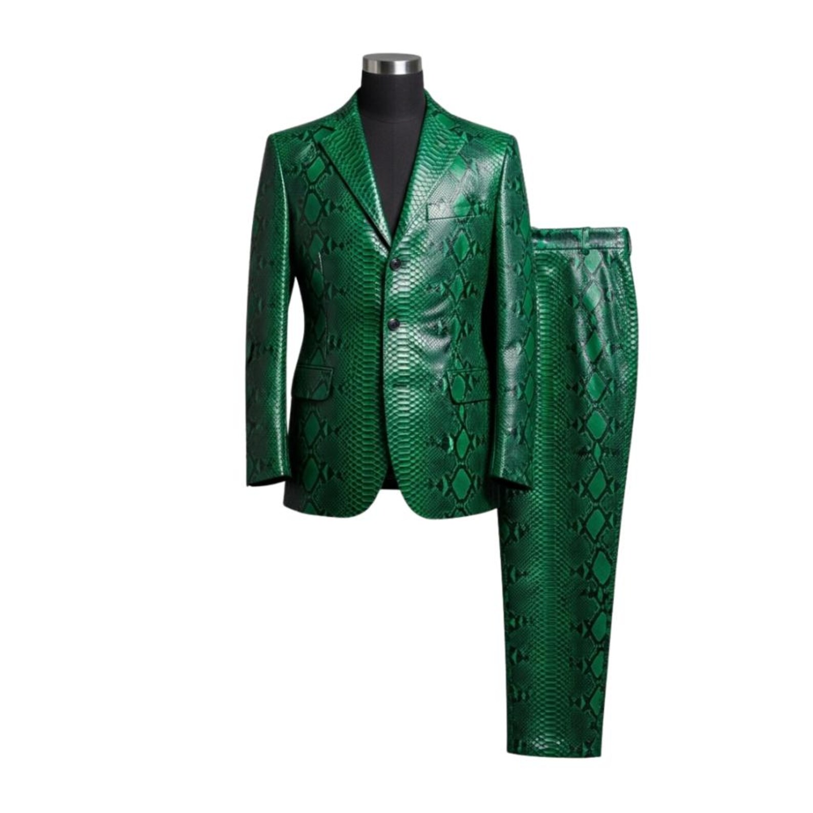 Mens Emerald Green Snake Print Suit – Python Embossed Blazer Trousers ...