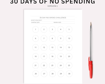 30 Day No Spend Challenge Printable, Budget Tracker (Fillable PDF), US Letter and A4