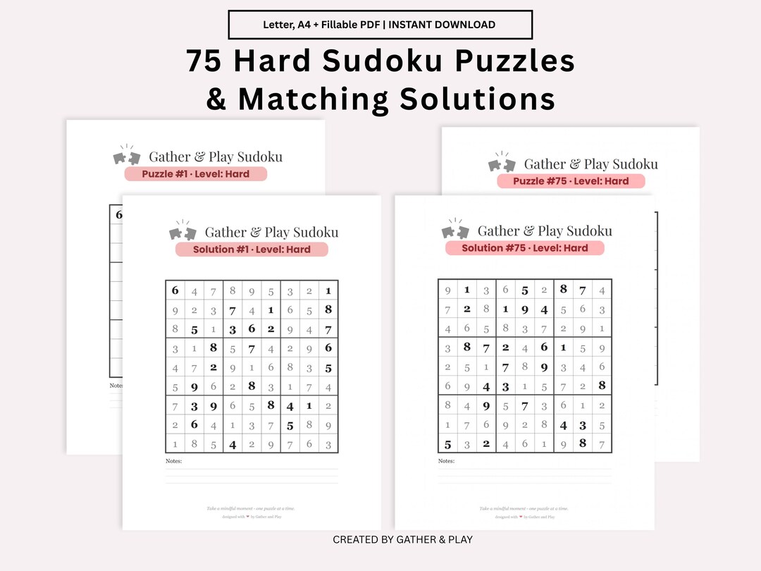 75 Hard Sudoku Puzzles With Answer Key (letter, A4, Fillable PDF) - Etsy