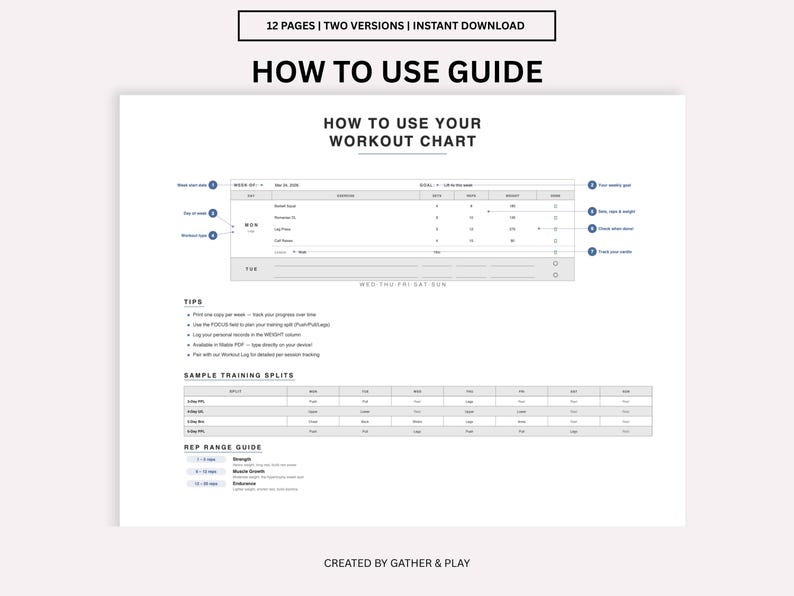 Fill Able Work Chart.pdf Weekly Workout Chart PDF | Fillable Gym Diary Planner | Exercise Log ...