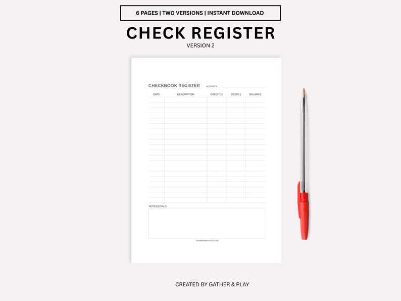 Two Register Check Out Check Register Printable PDF, A4 and US Letter, Fillable PDF, Expense ...