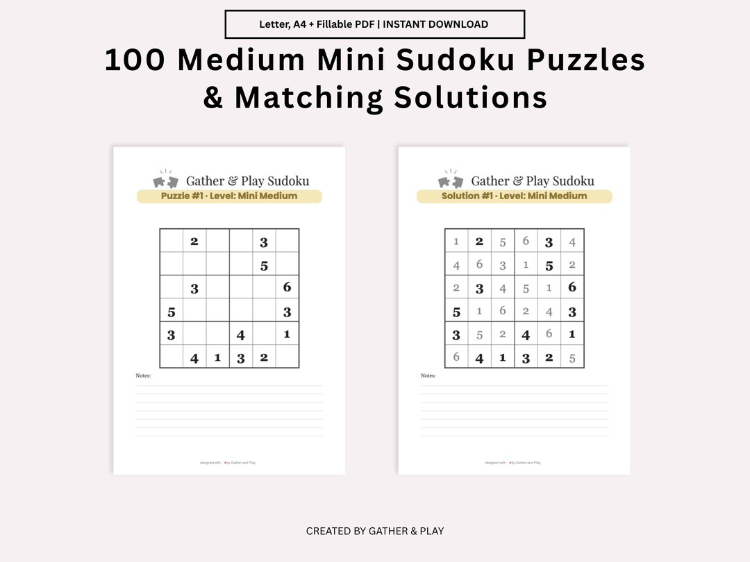 Mini Sudoku 6x6 Medium 100 Puzzles Printable PDF Teacher Resource ...
