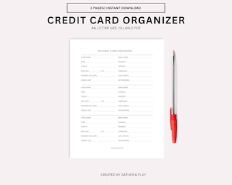Kreditkarten-Organizer, A4 und US Letter, druckbare und ausfüllbare PDF, Instant Download