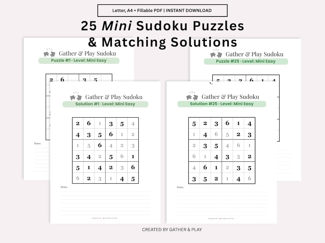 Kids Easy 6x6 Sudoku Puzzles | Fillable Brain Game (PDF Download) - Etsy UK
