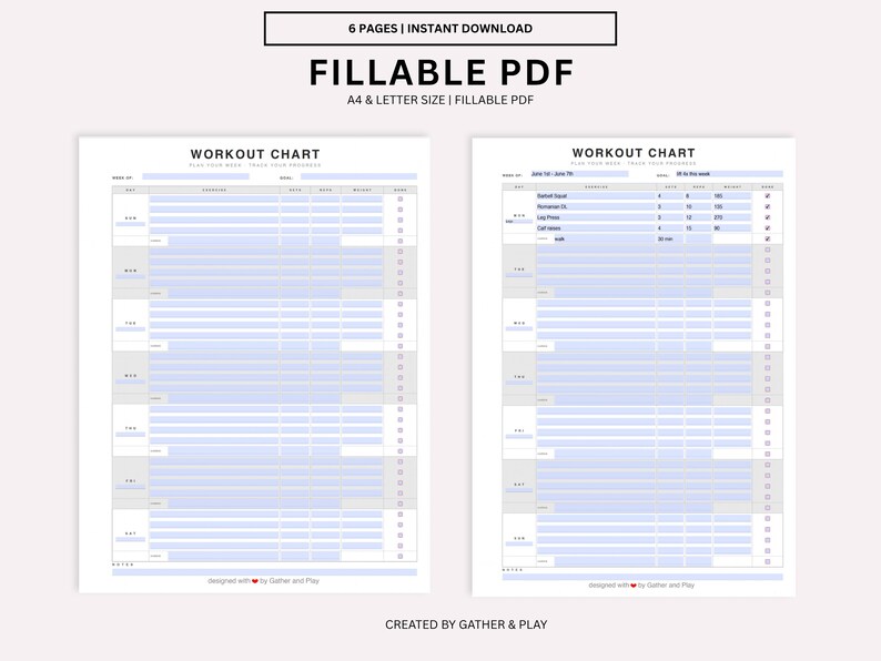 Kddtmk Fillable Chart.pdf Weekly Workout Chart PDF | Fillable Gym Diary Planner | Exercise Log ...