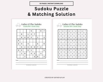 Sudoku Easy Edition, 25 Druckbare Sudoku Rätsel + Lösungen, Letter + A4, Sofort Download