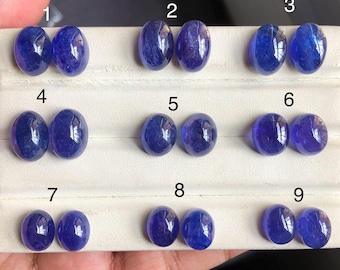 Par de cabujones de tanzanita azul natural, gemas sueltas ovaladas AAA a juego para joyería, TZ#68